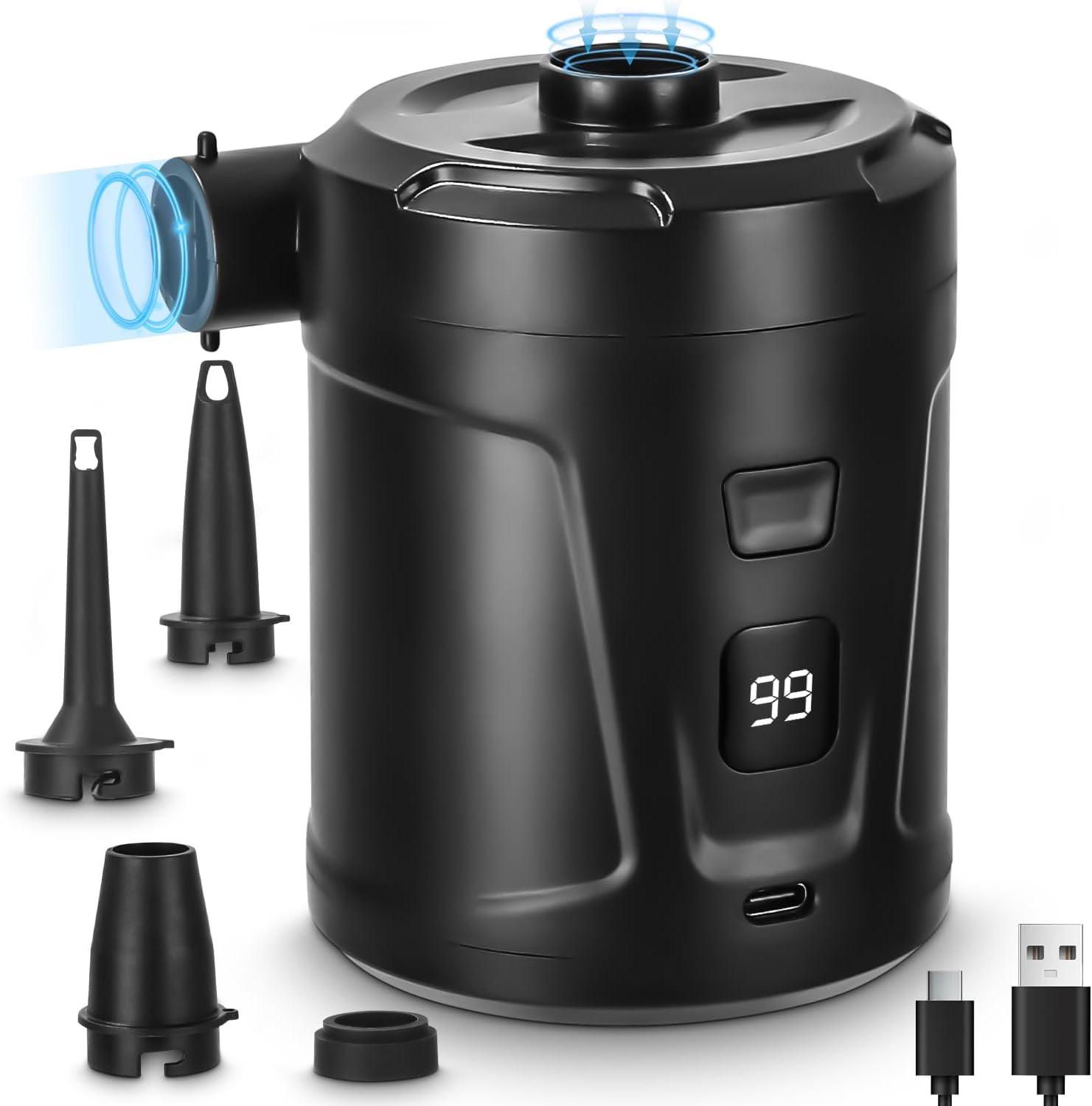 bedee Elektrische Luftpumpe, 5200mAh Akku Luftpumpe, Elektrische Luftpumpe, Mini Luftpumpe, Tragbar Elektropumpe, mit 4 Luftdüsen