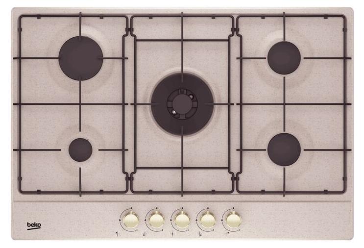 Beko HIAW75224SAVR Gaskochfeld, 5 Kochfelder mit Wok-Funktion, 75x51 cm, Farbe: Beige