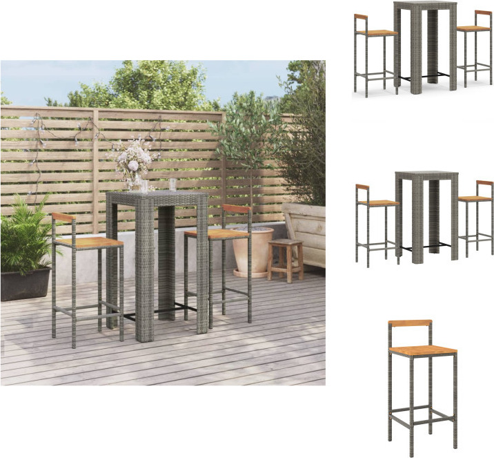 vidaXL 3-dielny záhradný barový set sivý polyratan a masívne drevo akácie - Záhradné nábytkové sety