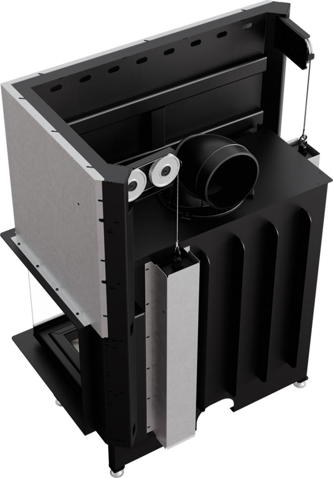 Oceľový krb KRATKI NADIA pravý 14 kW Ø 200 Zdvíhacie samozatváracie dvierka