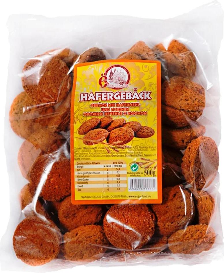SOJUZ Hafergebäck mit Rosinen – knuspriges Gebäck 500g