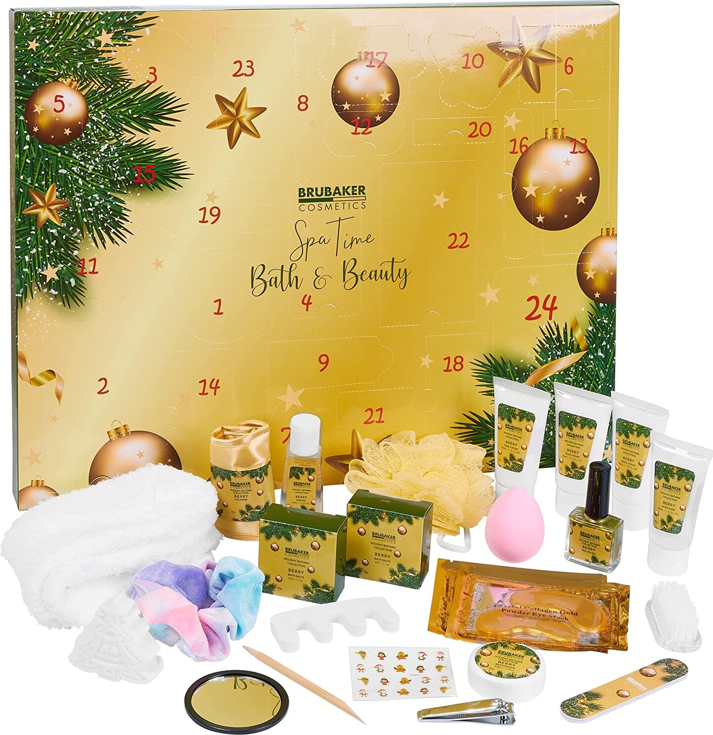 BRUBAKER Cosmetics Beauty Adventný kalendár 24 x produkty starostlivosti o telo a kúpeľné doplnky - XXL Wellness vianočný kalendár pre ženy a dievčatá - zlatý