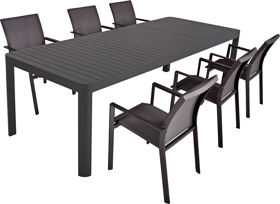 Gartenmöbel Tischgruppe, 7-tlg. in anthrazit mit Ausziehtisch, MAINAU-120