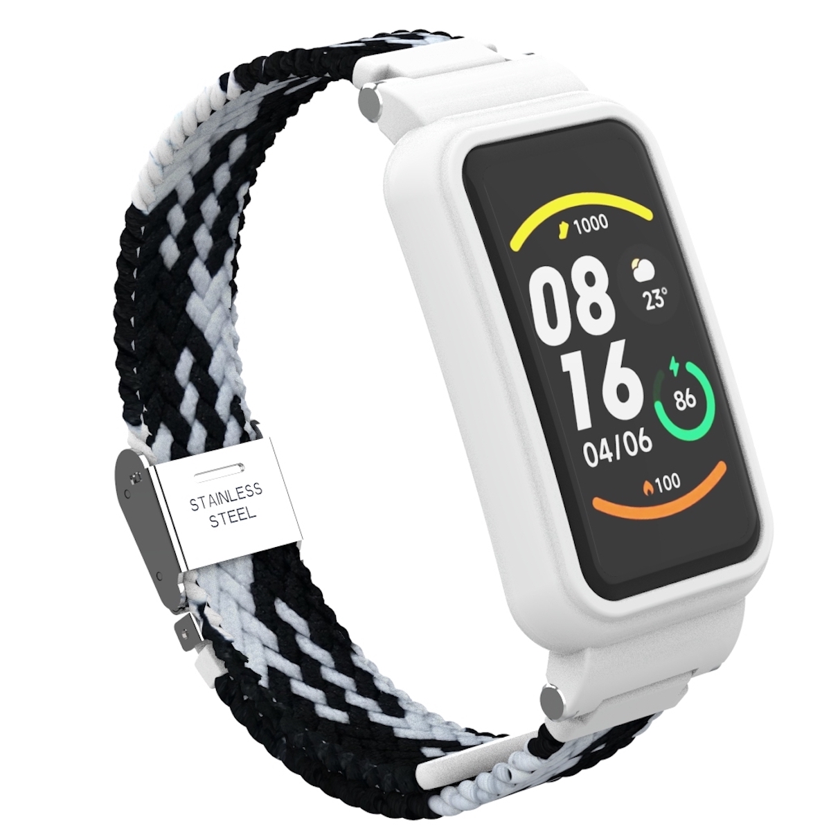 Pre Xiaomi Mi Band 7 Pro pletený nylonový náramok Black / White Náhradný náramok Smart Watch Smartwatch