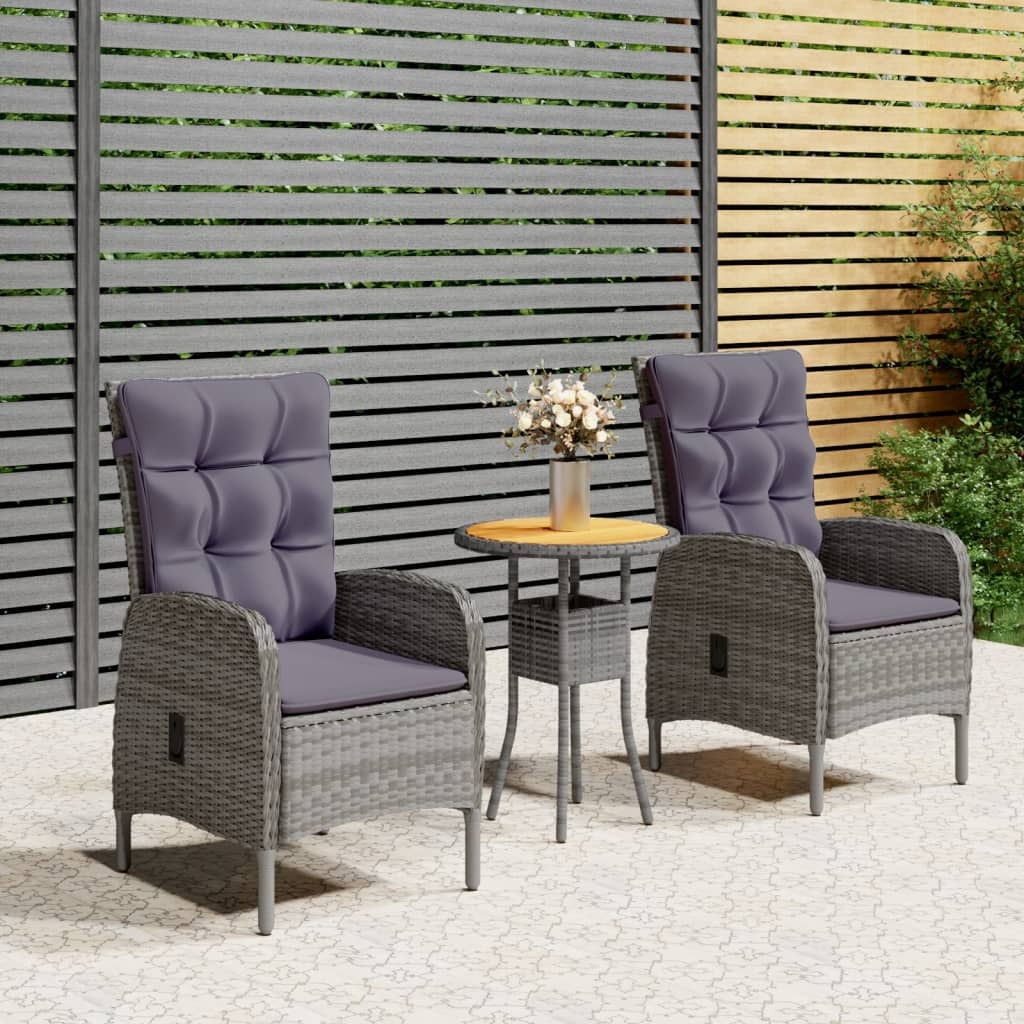 Maison Exclusive 3-dielny záhradný bistro set polyrattan sivý