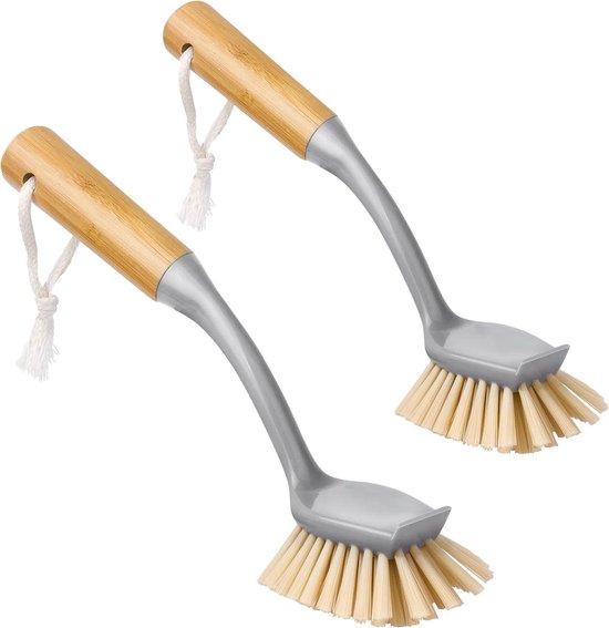 OEM Lange bamboe schotelborstel met ingebouwde schraper en lange steel voor pannen, potten en gootsteenreiniging, set van 2 stks 2026