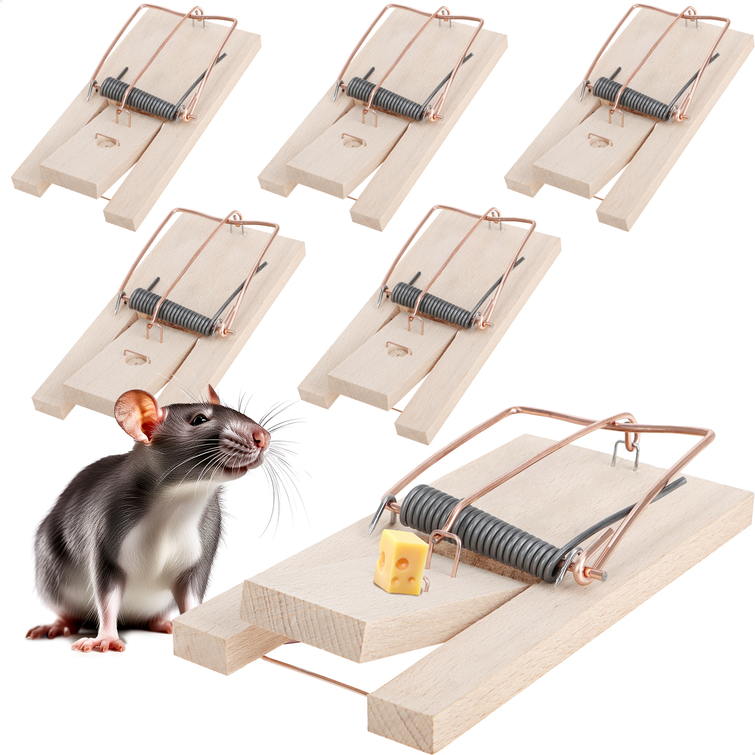 com-four® 6x Rattenfalle aus Holz – Schlagfalle für Schädlingsbekämpfung CF6354