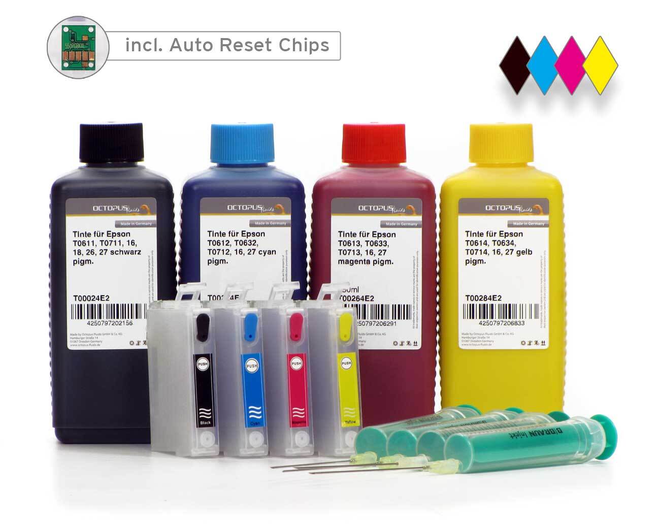 Náplne do tlačiarní Epson 27 s čipmi na automatický reset a 4x náplňou atramentu