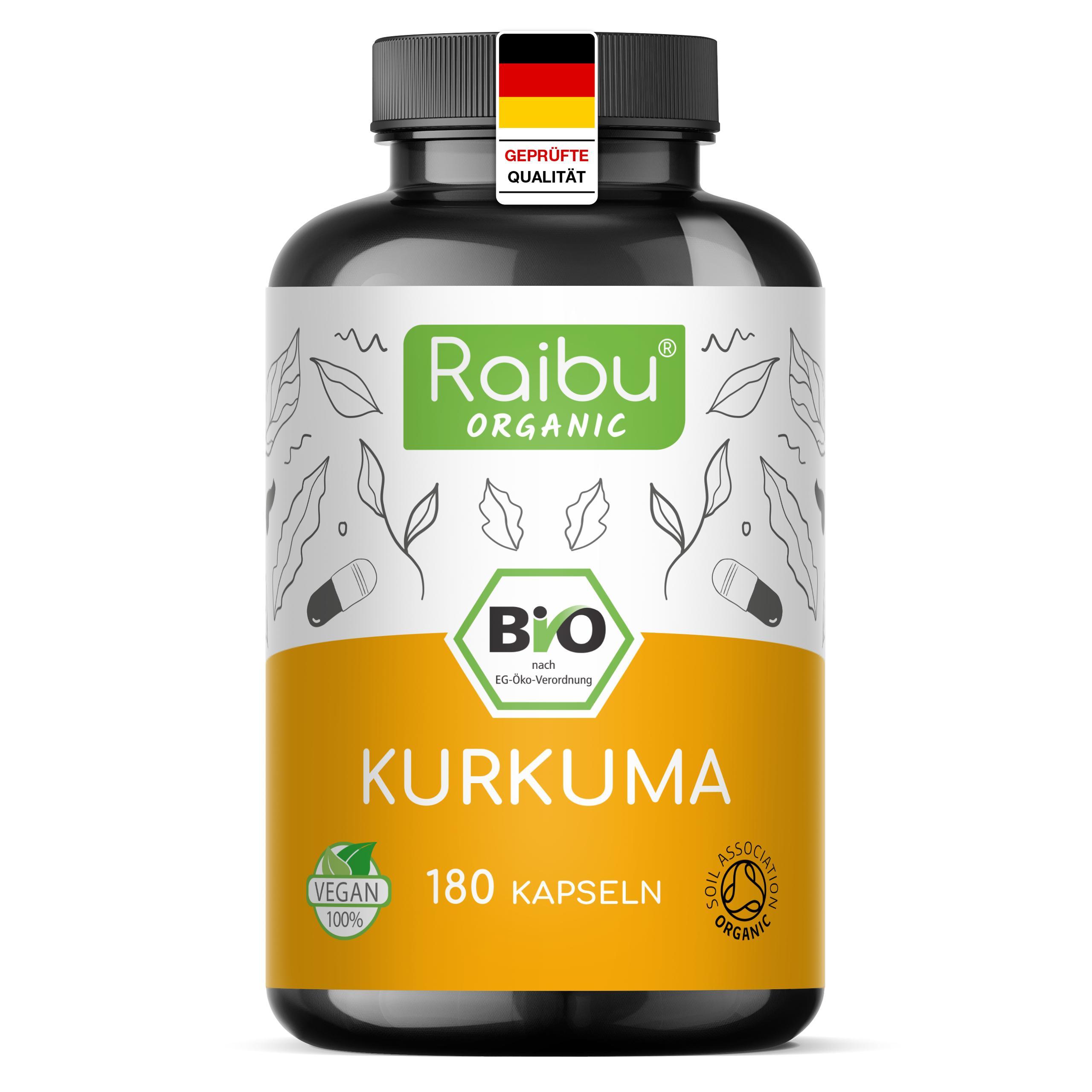 Raibu Natural Kurkuma Kapseln Hochdosiert 3000mg pro Tagesdosis, 180 St - RAIBU
