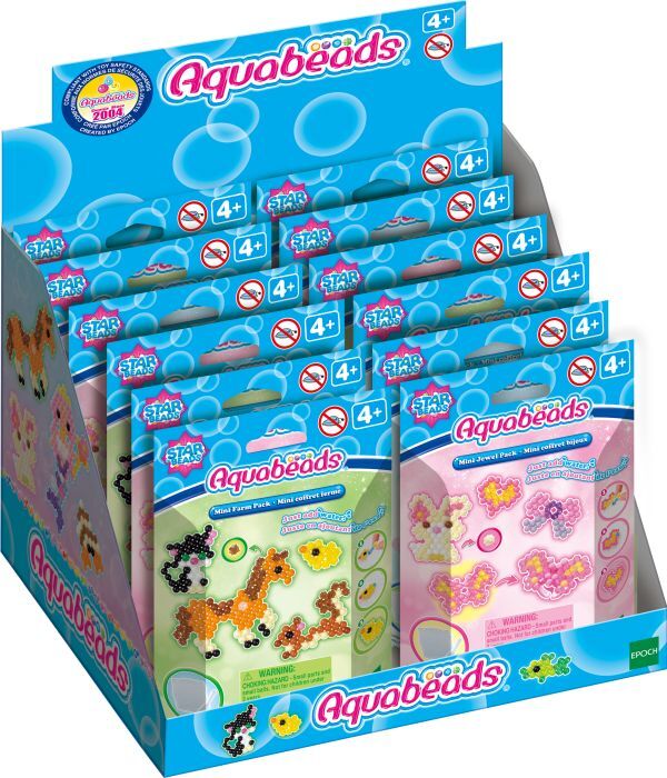 Epoch Aquabeads Mini Bastelset 3fach sortiert, 180 bunte Bastelperlen, Bastelplatte, Sprüher und, Motiv-Vorlagen, ab 4 Jahren, Epoch 31771