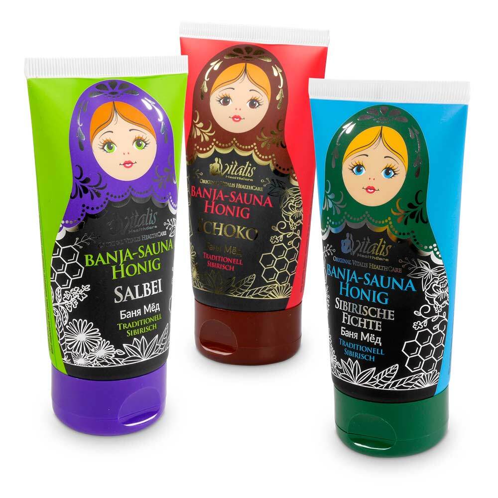 Vitalis HealthCare 3x Vitalis Banja Saunahonigcreme Salbei Schoko Sibirische Fichte je 120ml 1925592