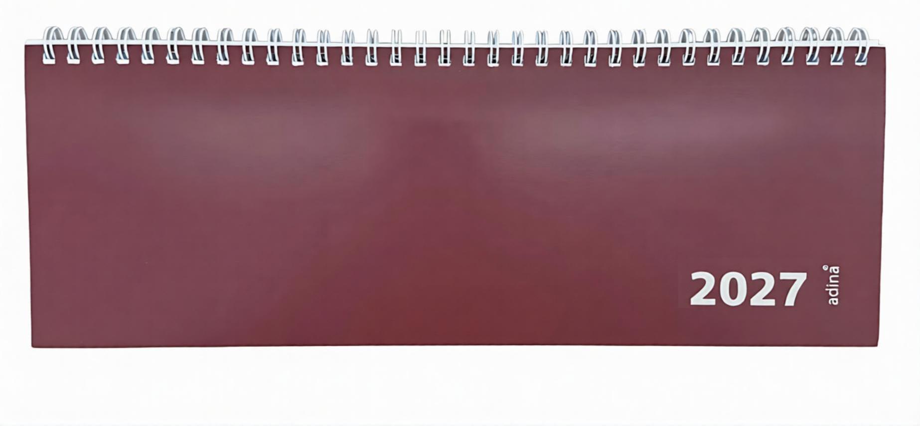 2027 ADINA Tischquerkalender 1W2S weinrot Kartondeckel 30x10cm 215927
