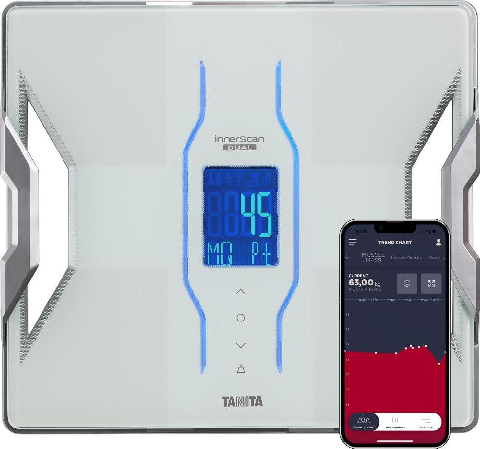 TANITA RD-953 Premium Körperanalysewaage – Präzise Dual-Frequenz BIA mit Muskelqualitäts-Score, Körperzusammensetzung, 200 kg Tragkraft RD953WH36