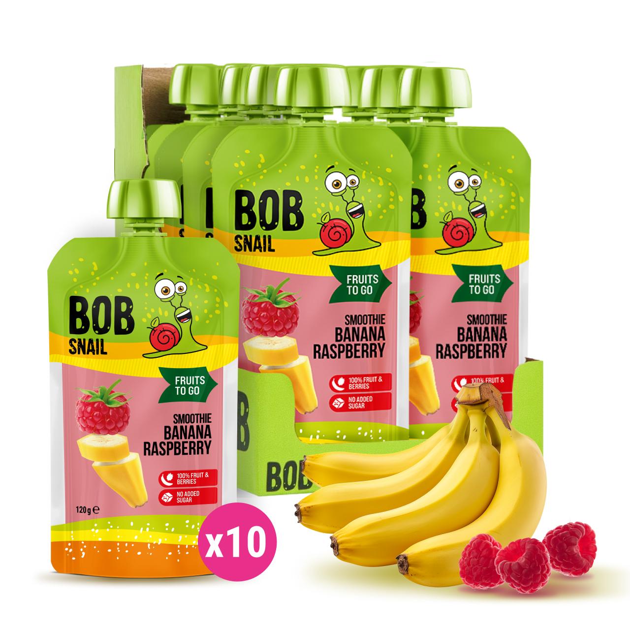 Eco-Snack Bob Snail Quetschie Frucht Smoothie Banane Himbeere 10x120g