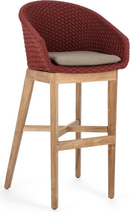 Natur24 2er Set Barhocker Coachella 56 x 57 x 110 cm Teakholz Rot 0804775