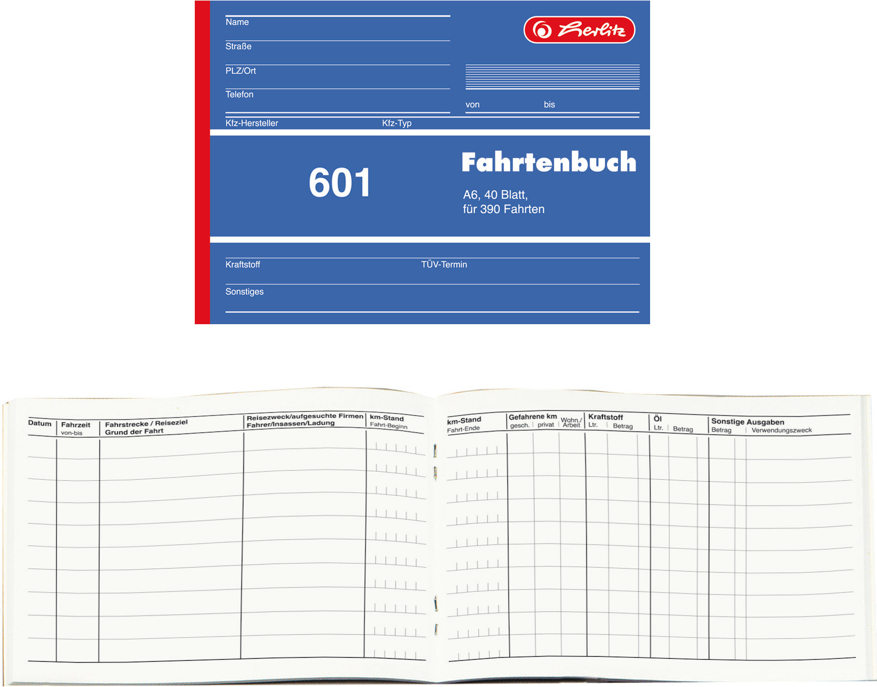 5 Fahrtenbücher DIN A6 Stylex Fahrtenbuch 40 Blatt