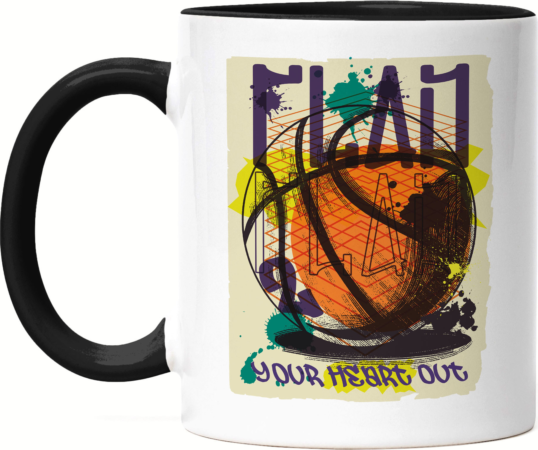 Hey!Print Basketball Tasse Schwarz Leben Mannschaft Spieler Korb Teamsport Gewinner Ballsport Jersey Team Mannschaftssport HP-1792-T-Schwarz