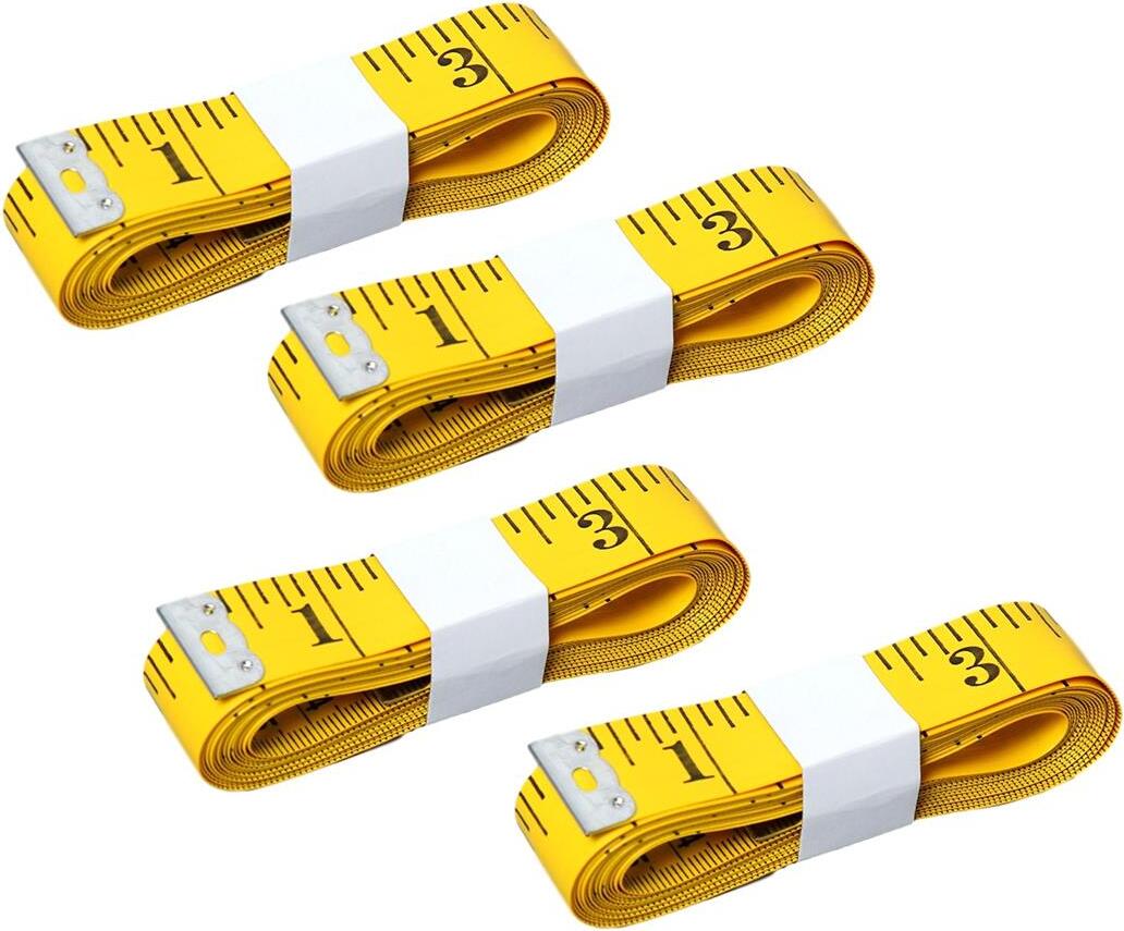 BAYLI 4er Set - Schneidermaßband 3m zum Nähen oder Körperumfang messen, flexibles Körpermaßband 300 cm x 2 cm - weiches Maßband doppelseitig mit Zentimetermaß und Inch für Schneider oder Handwerker 4er Set - 3m Schneidermaßband