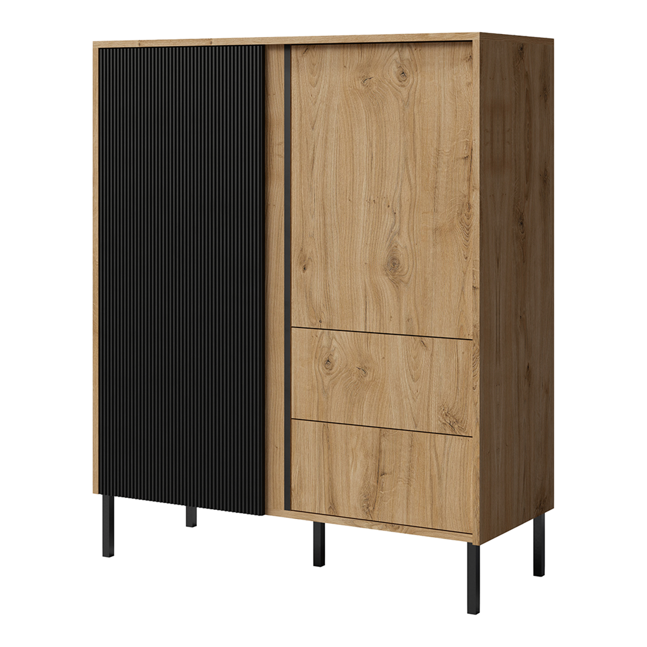 AX LIVING Hohe Kommode Mikasso – 100 cm Breite, Modern Eiche/Schwarz N0879