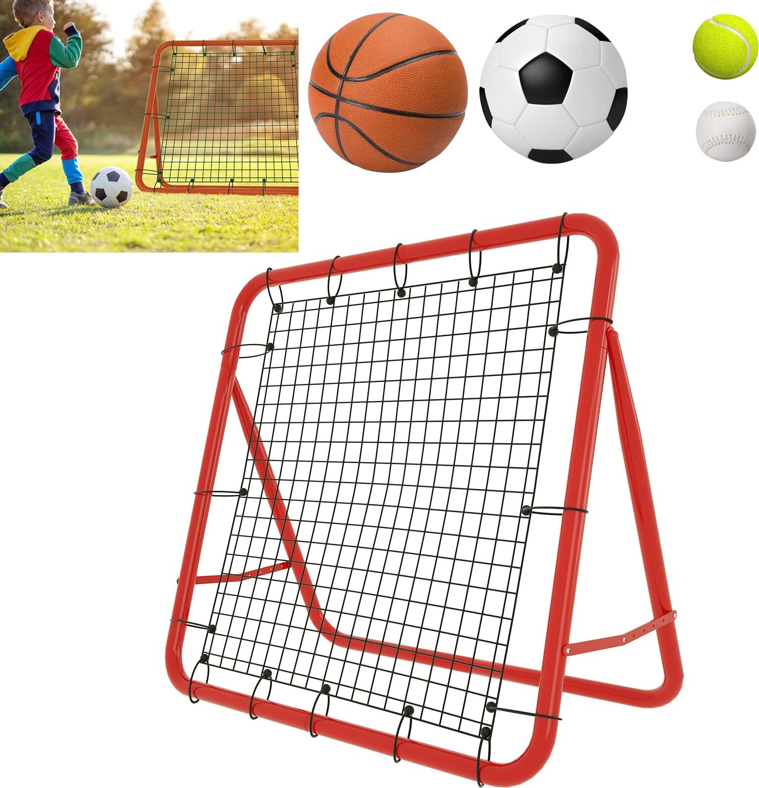 YARDIN Fußball Rebounder klappbar Kickback Tor Verstellbar in 5 Stufen Rückprallwand Netz Fußball Trainingszubehör für Trainingsübungen - Schuss - & Techniktraining LZQ-RL-(HAG1255)