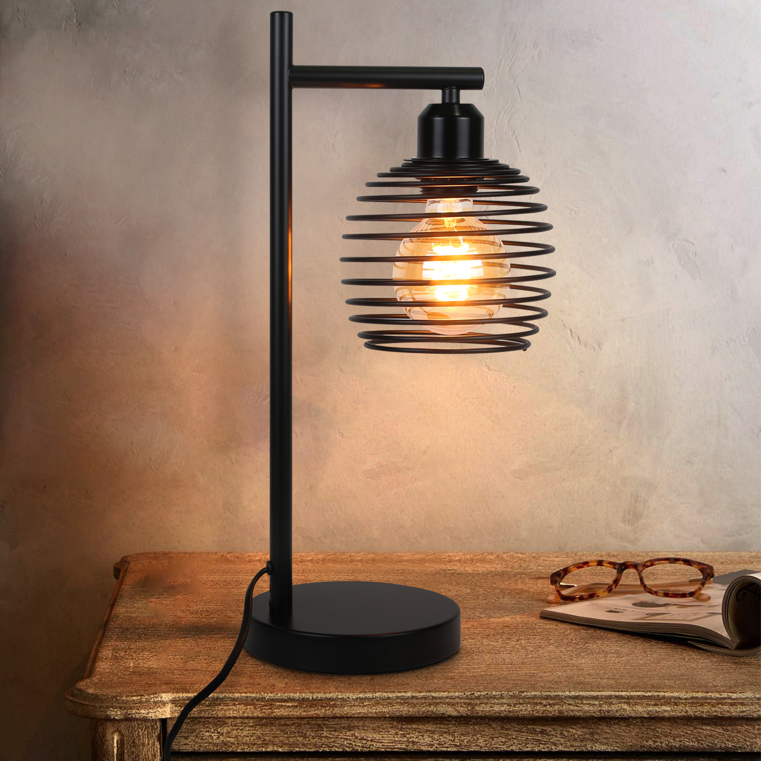 ZMH Tischlampe Vintage Nachttischlampe E27 - Schwarz Schlafzimmer Tischleuchte aus Metall Max. 40W ZMH-TH-TD