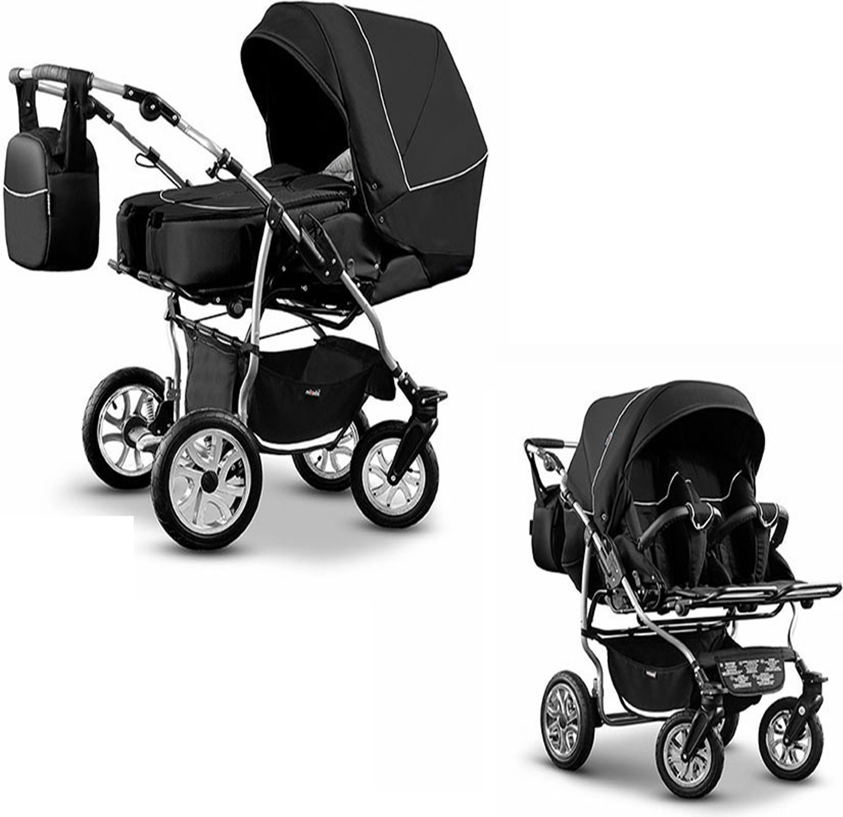 Zwillingskinderwagen 2 in 1 City Twin inkl. Sportsitze - 15 Teile - in 19 Farben