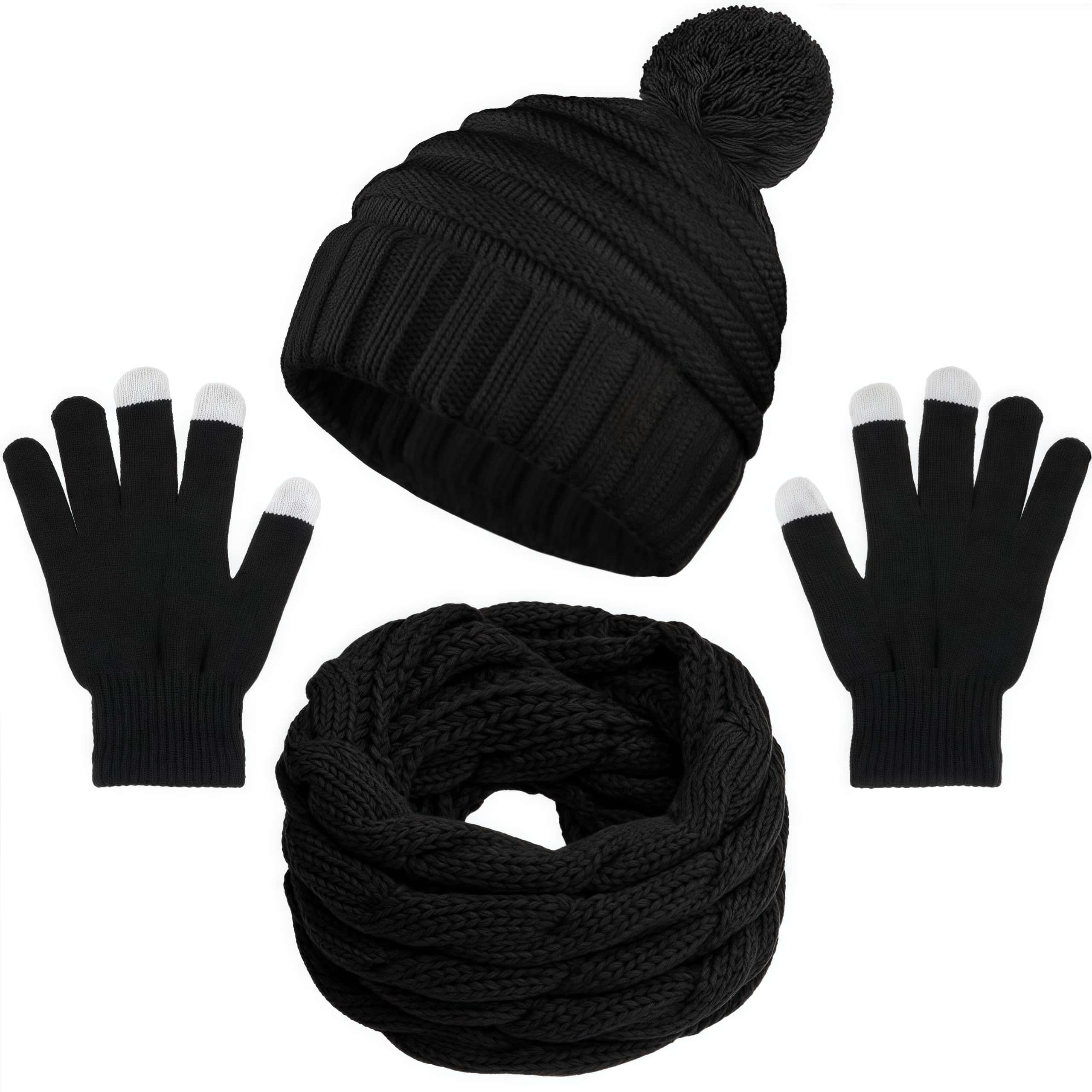 VZV Damen 3-teiliges Winter-Set: Touchscreen Handschuhe, Warme