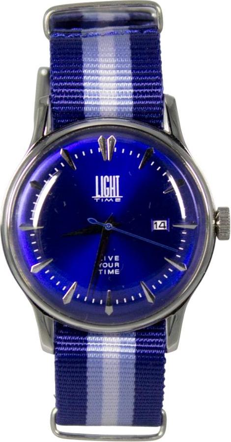 Light Time Armbanduhr Quarz Damen Herren Datum Edelstahl Nylon Silber Blau L146BLU