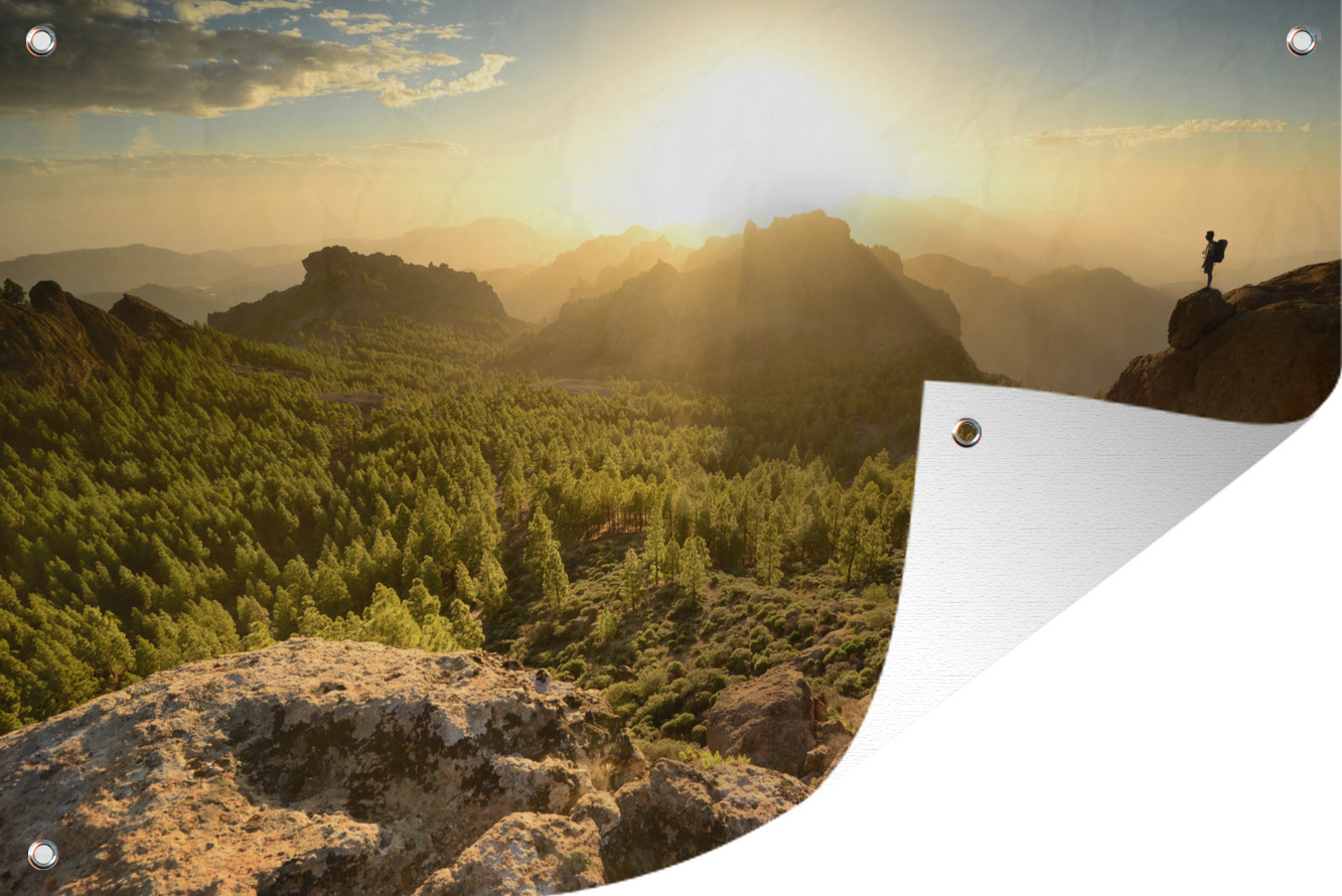 MuchoWow® 90x60 cm Outdoor-Poster Gartendeko Sichtschutz Garten Poster für den Garten Ein Sonnenuntergang am Roque Nublo auf Gran Canaria 133|1329014