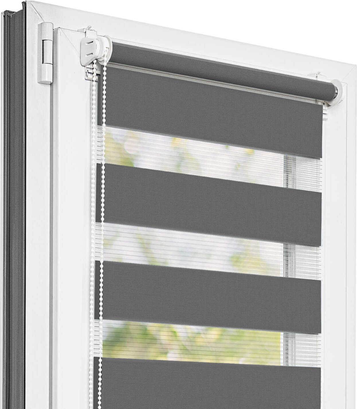 Estika Doppelrollo Klemmfix - 45 x 150 cm - Dunkelgrau - Duo Rollo ohne Bohren RM-0003-45-150-Dunkelgrau-Weiß