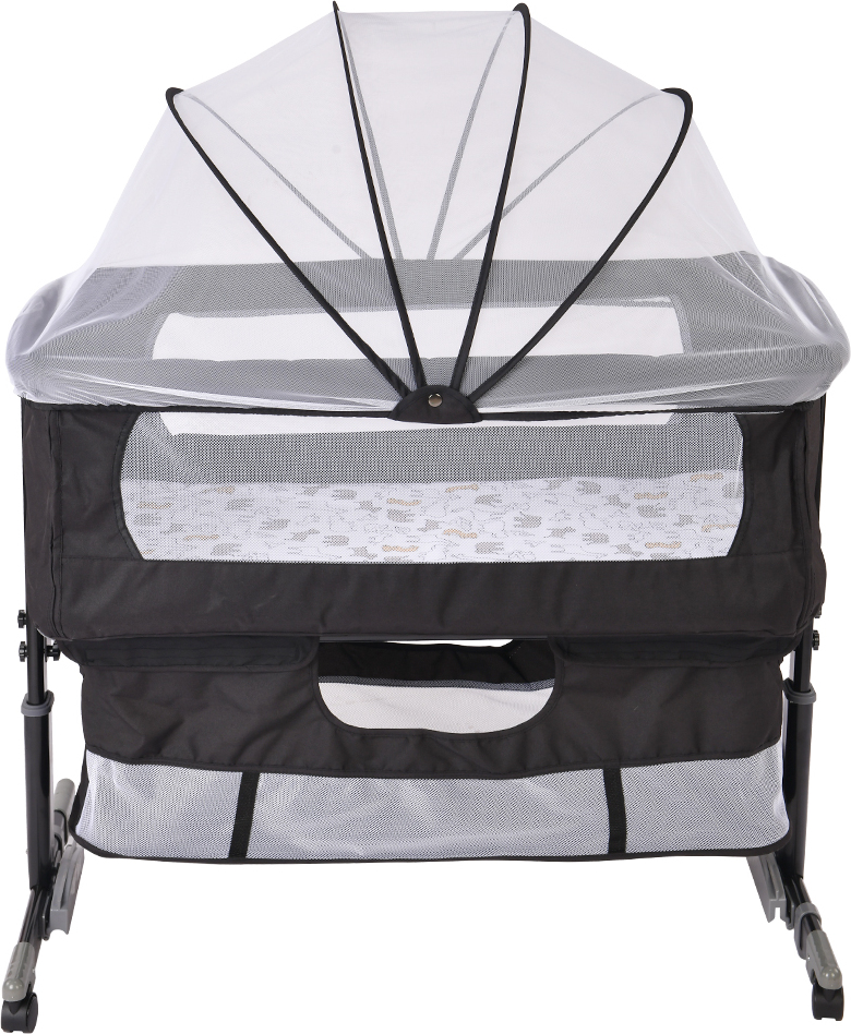 Mipan Babywiege Stubenwagen Beistellbett klappbar höhenverstellbar mit Rollen Moskitonetz 92*58*70-87cm Schwarz