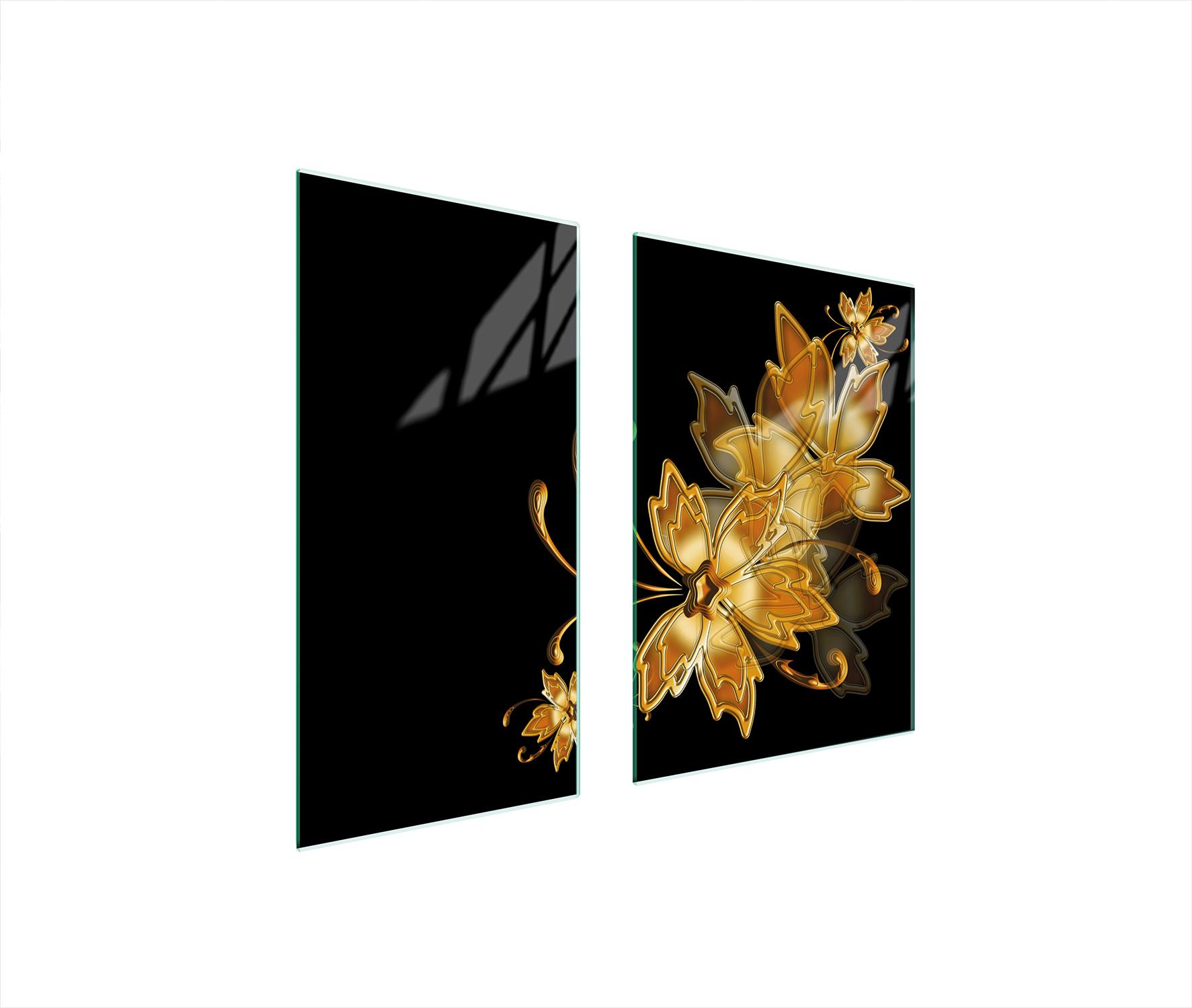 TMK ArtDeko Herdabdeckplatten 2 teilig 75x52 Glaskeramikkochfeld Abdeckung Glas Schneidebrett Golden Schwarz