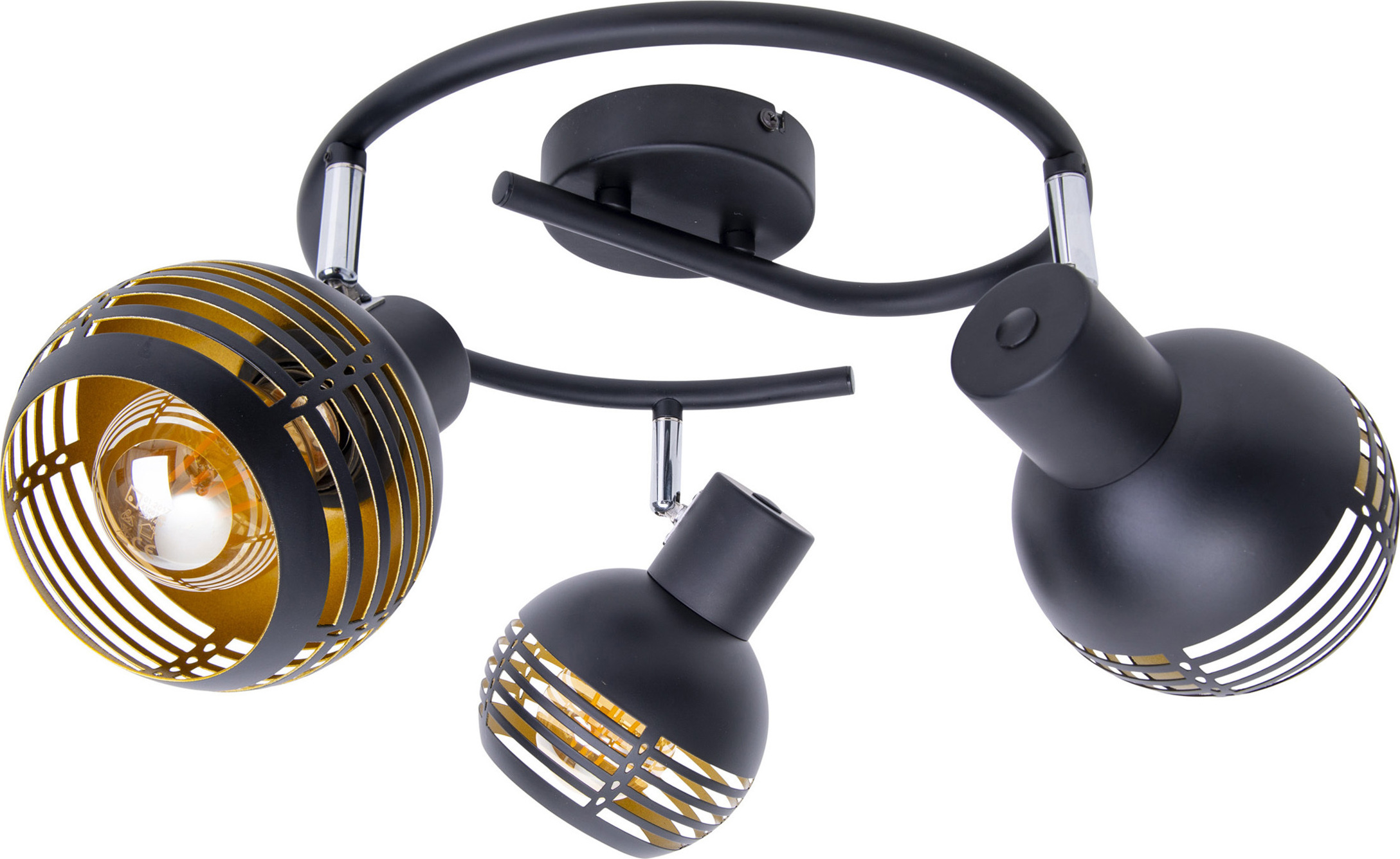 Näve Leuchten 3er Wand-/Deckenrondell/Spot "CASCO" 3er Wand-/Deckenrondell/Spot "CASCO" 3er Wand- und Deckenrondell Spot "CASCO" aus Metall in Schwarz, und Gold, mit E27-Fassung, Øca. 48 cm. Stilvolle Beleuchtung für Wohnzimmer, Esszimmer oder Küche.
