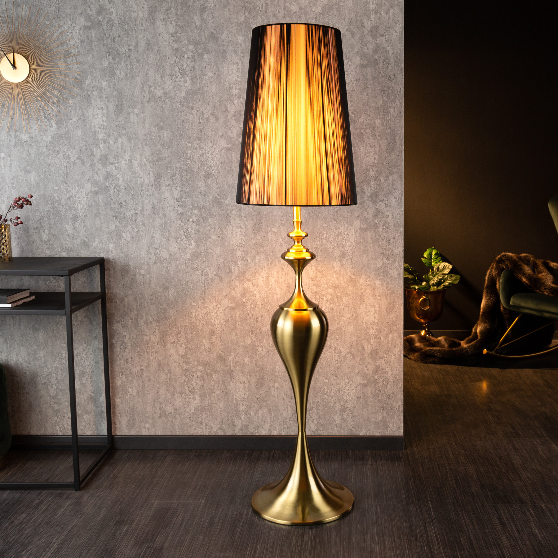 Invicta Interior Edle Design Stehlampe LUCIE 160cm gold gebürstet schwarz Barock Stil Stehleuchte 41526