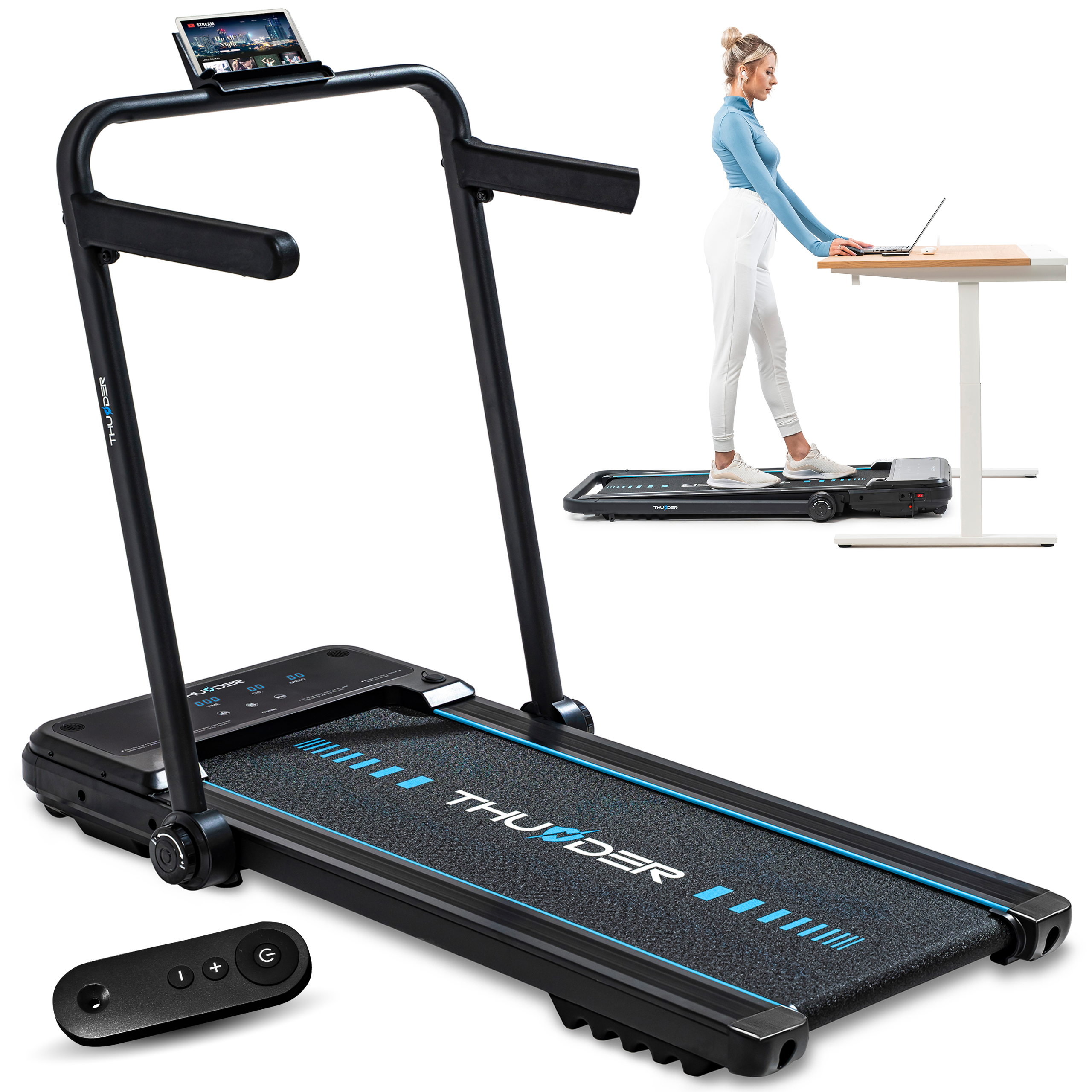 Laufband Thunder IMPACT BLACK 106,5x40cm 12km/h FitShow klappbar Bluetooth Transportrollen