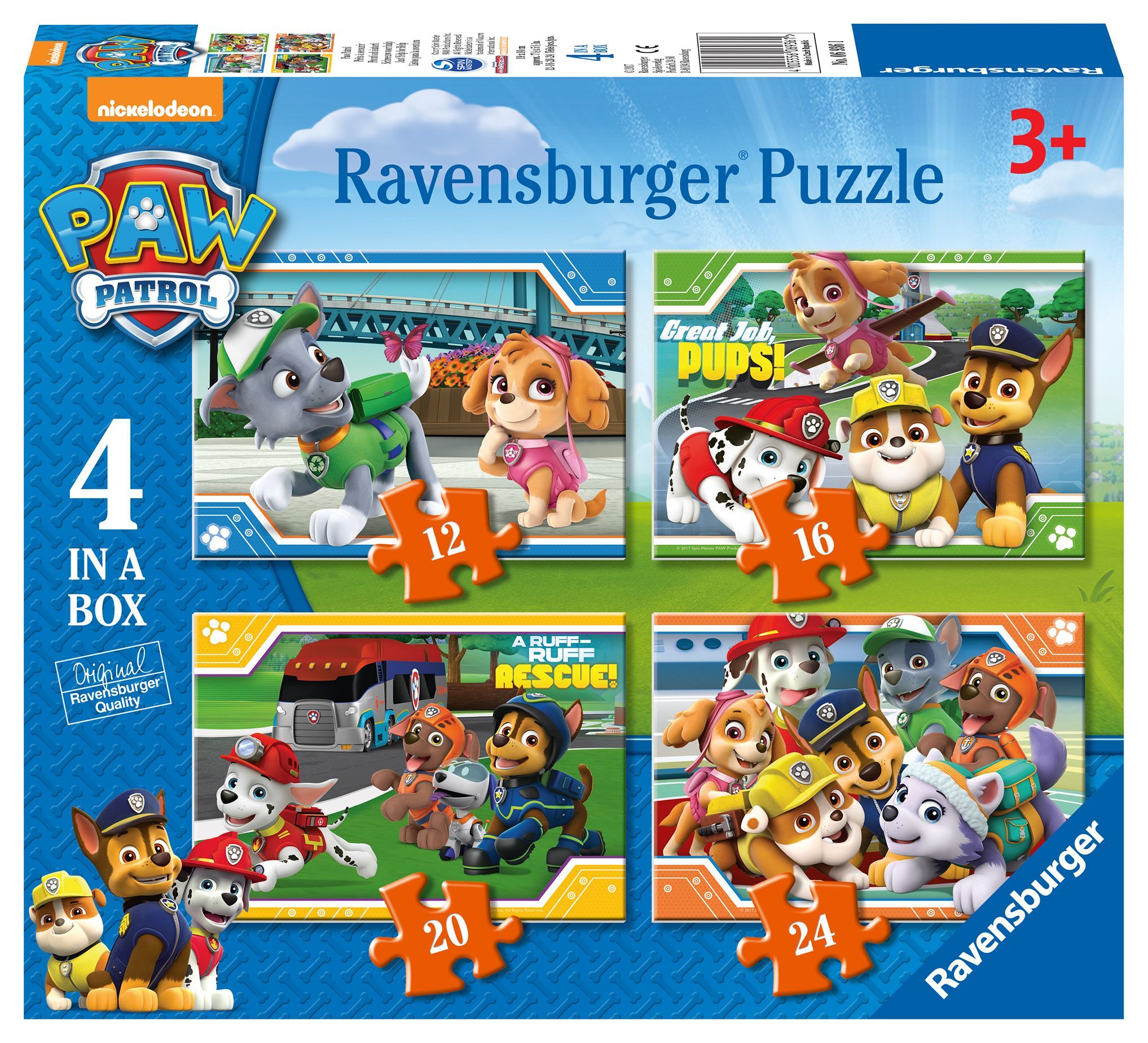 RAVENSBURGER Puzzle Paw Patrol 4in1 (12,16,20,24 pezzi)