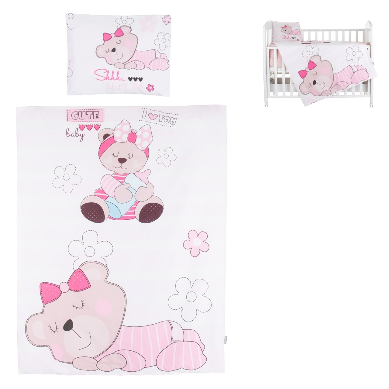 Chipolino 5-teiliges Bettwsche Set, Decke 95 x 125 cm Kissen 35 x 45 cm rosa Daisy SPCET502402