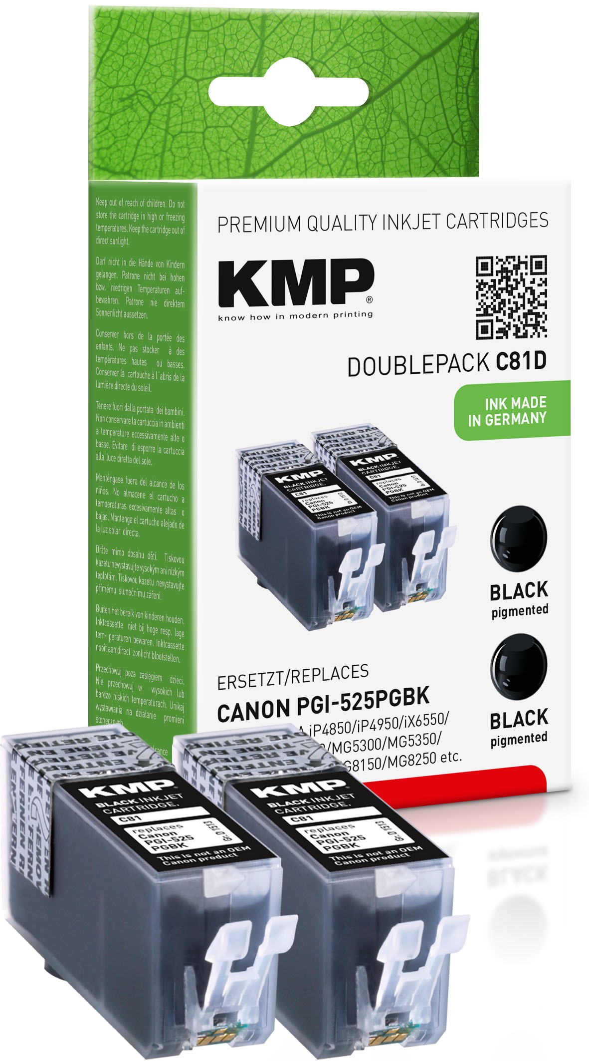 KMP C81D - Tinte auf Pigmentbasis - Multi pack - Canon Pixma IP 4850 - IP 4950 - IX 6550 - MG 5240 - MG 5250 - MG 5340 - MG 5350 - MG 6150 - MG 6250 - MG... - 2 Stück(e) - Tintenstrahldrucker - Box