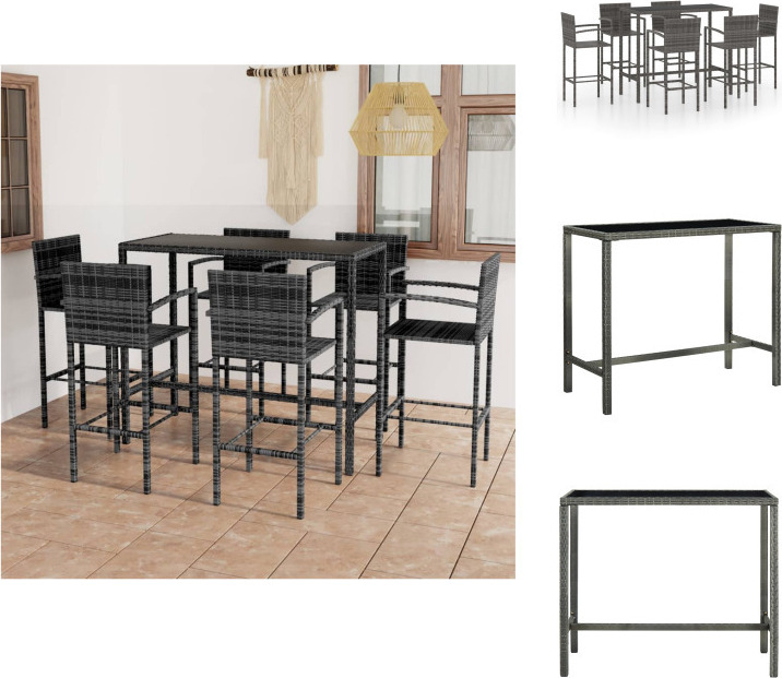 vidaXL 7-dielny záhradný barový set poly ratan sivý - Záhradný nábytok sety