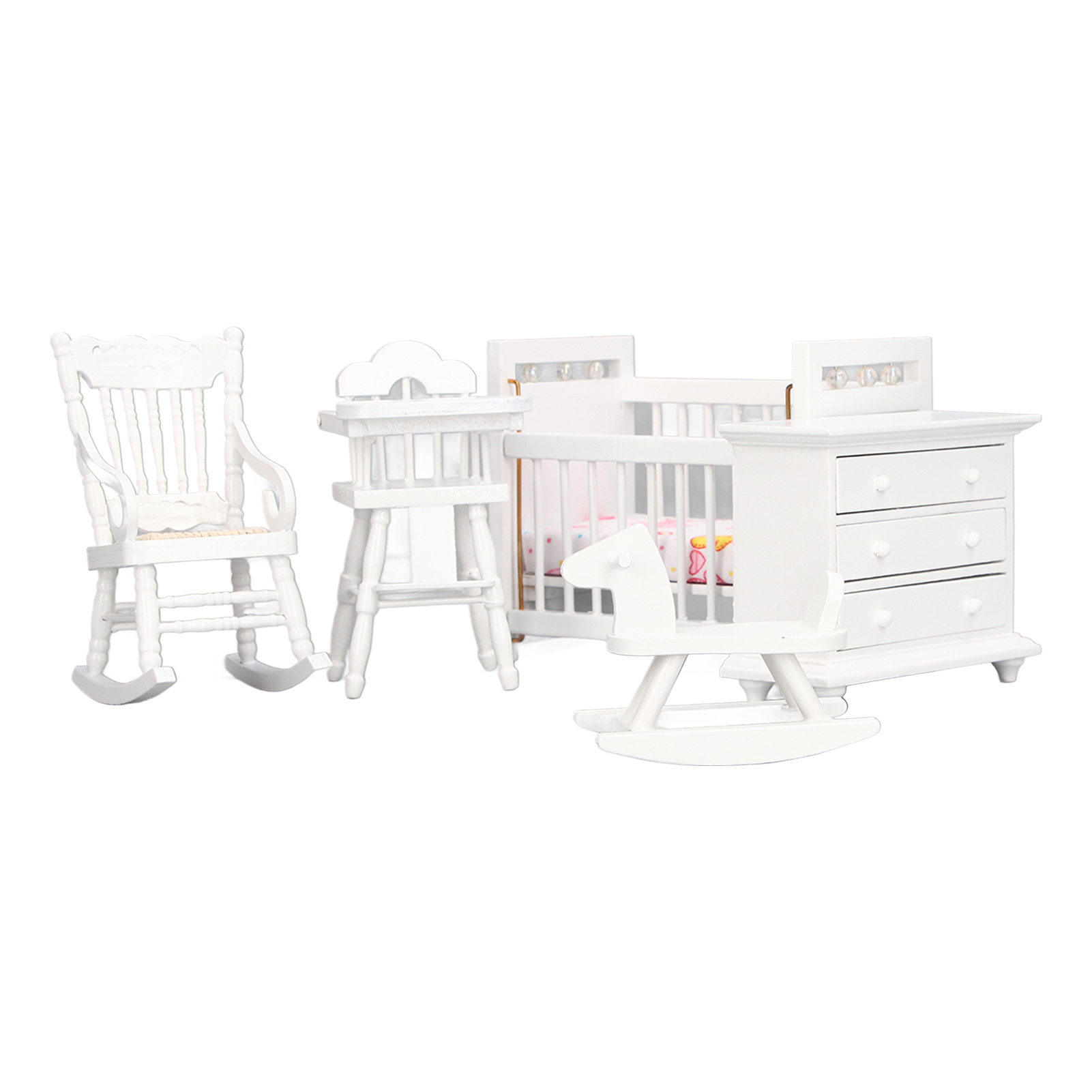 Cocosity Puppenhausmöbel,1:12 Puppenhausmöbel,Puppenhaus Babybett,Puppenhaus Schaukelpferd,Puppenhaus Schaukelstuhl,Puppenhaus Babystuhl,Puppenhaus Nachttisch