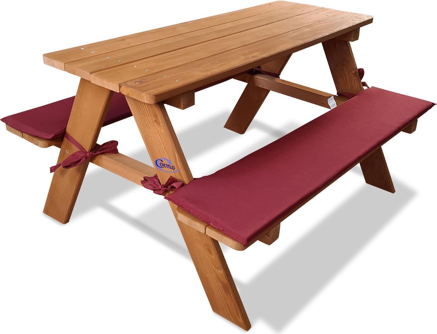 Coemo Kinder-Sitzgruppe Rotbraun Picknicktisch mit Polster Spieltisch Gartentisch Holz