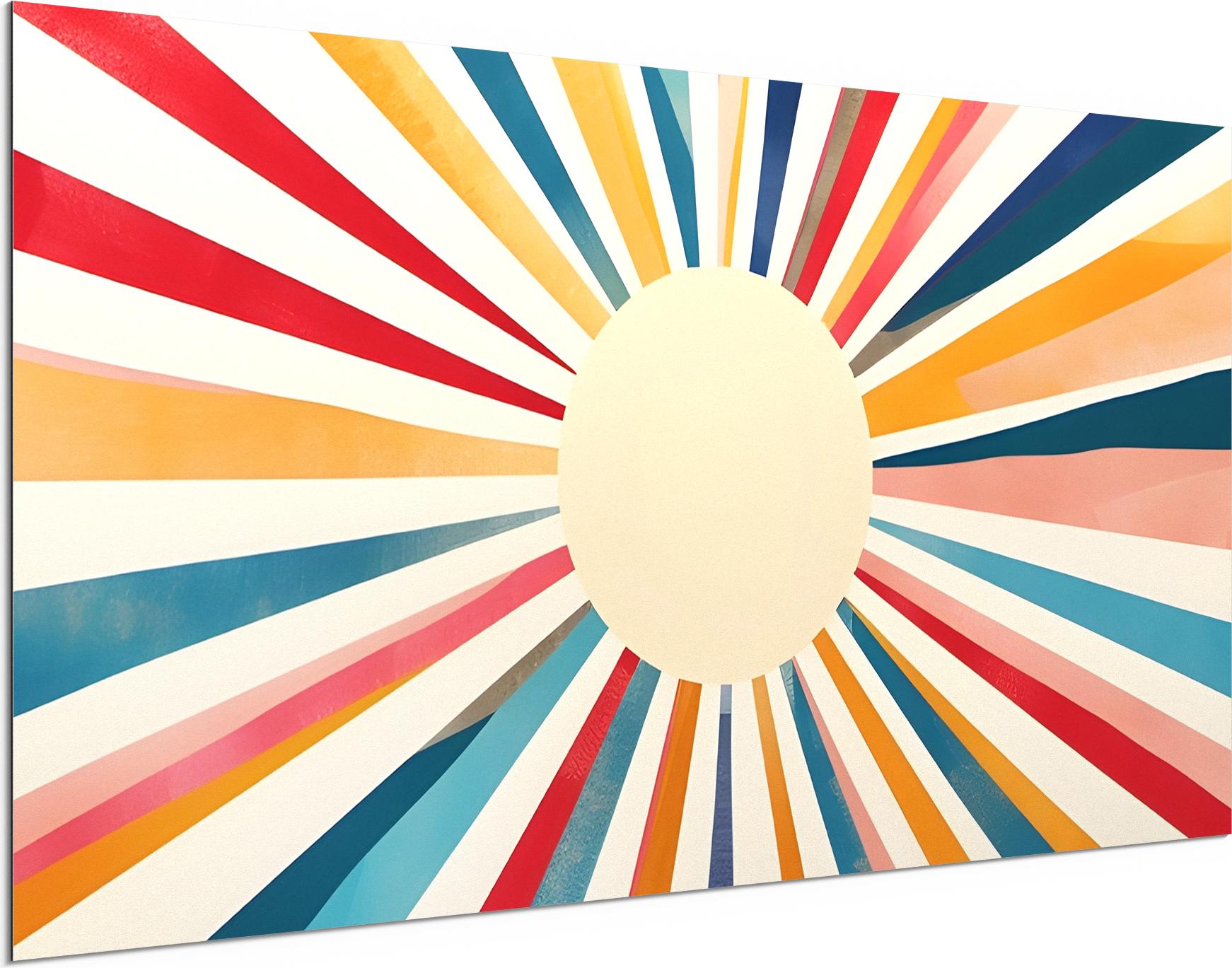 DEQORI Alu-Dibond Bild Weiß 100x50 cm 'Strahlenfreude' Wandbild Metall dünn Design AD-100-50-W-5293-UV