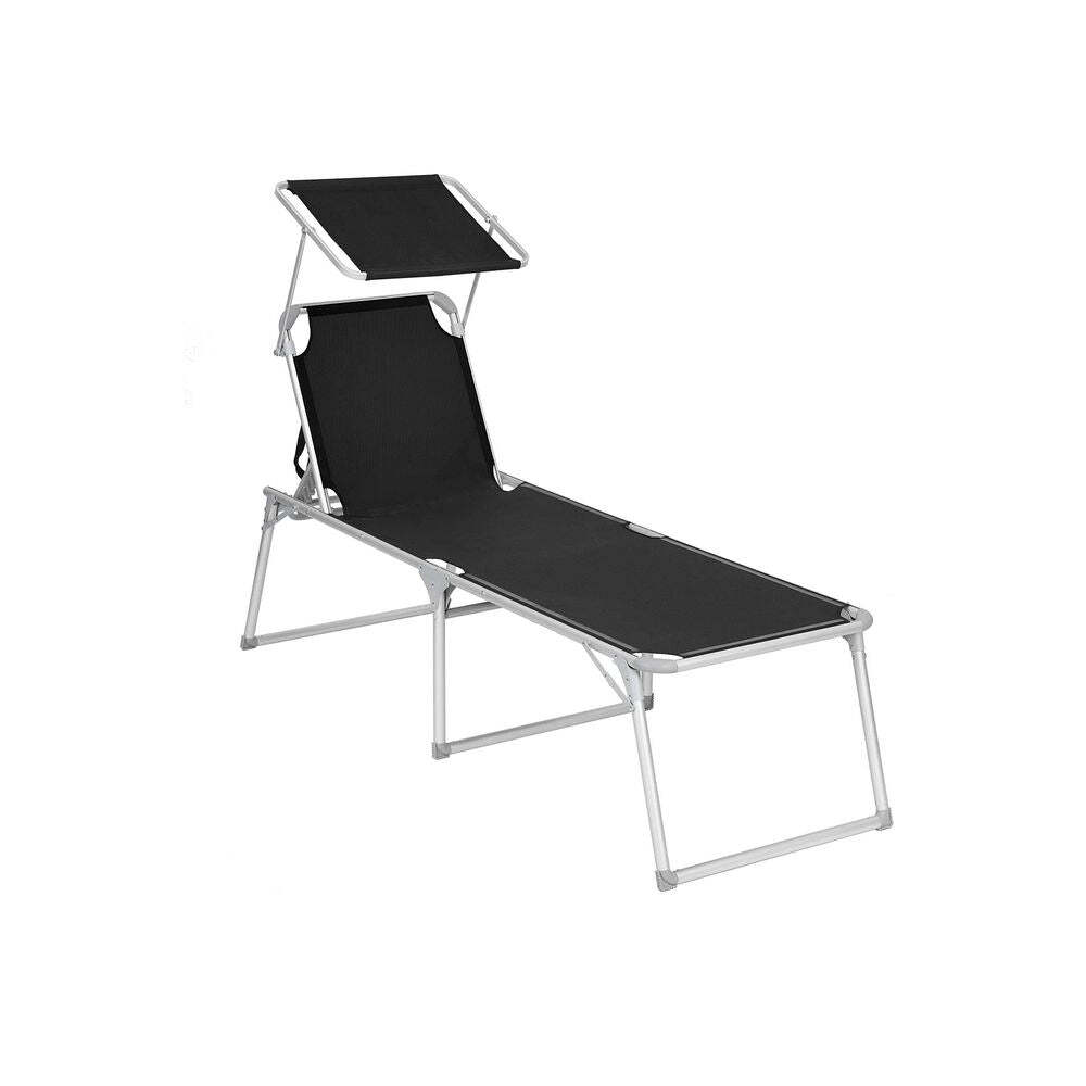 Famanu Liegestuhl - Große Liegestuhl - Verstellbarer Liegestuhl - Klappbarer Liegestuhl - Schwarz - 65 x 200 x 48 cm SHSHOP