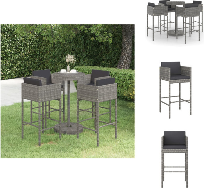 vidaXL 5-dielny záhradný barový set s vankúšmi polyratan sivý - Záhradný nábytok sety