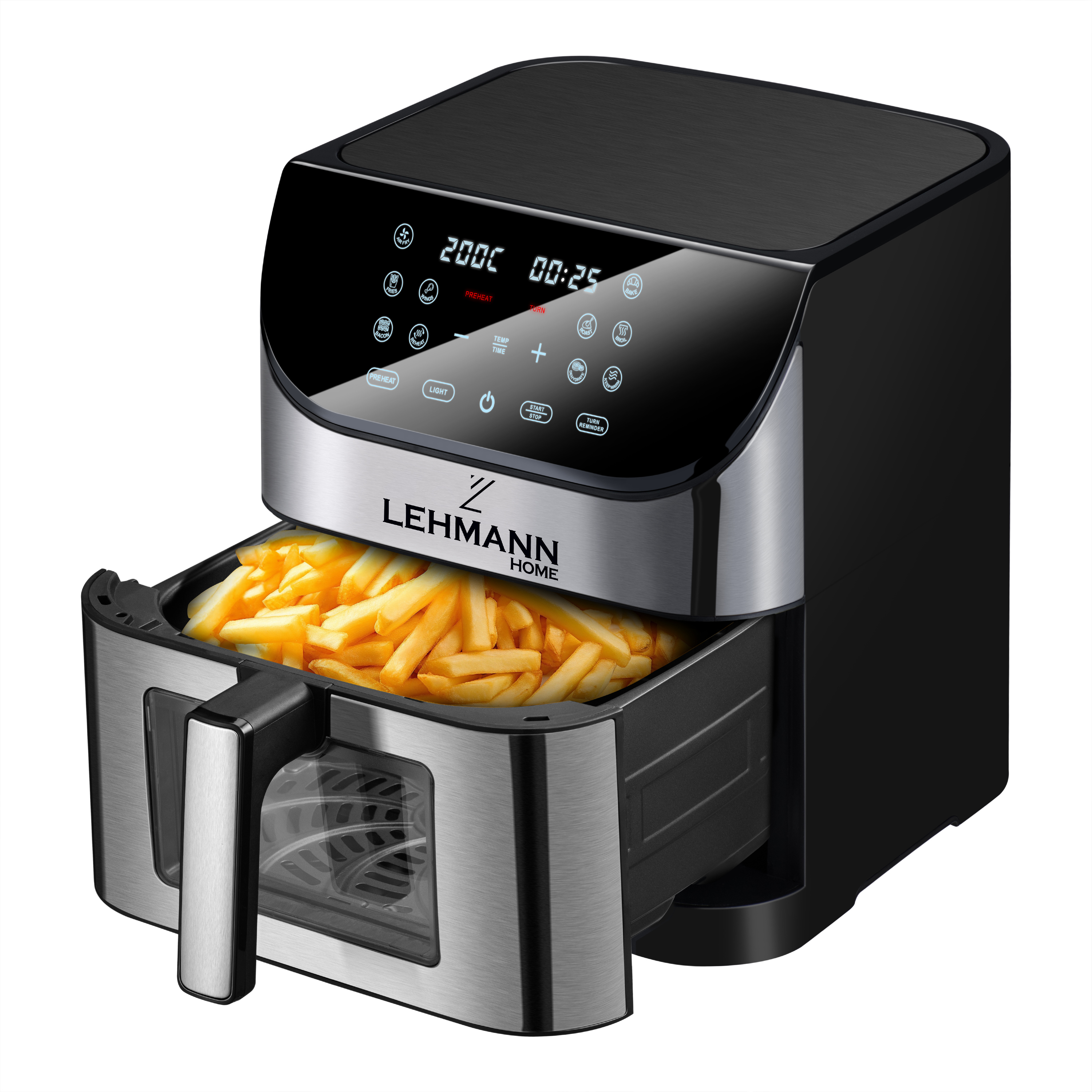 Teplovzdušná fritéza Lehmann XXL 8L s okienkom, 1800 W, 10 programov a regulácia teploty, časovač, zdravé potraviny bez oleja