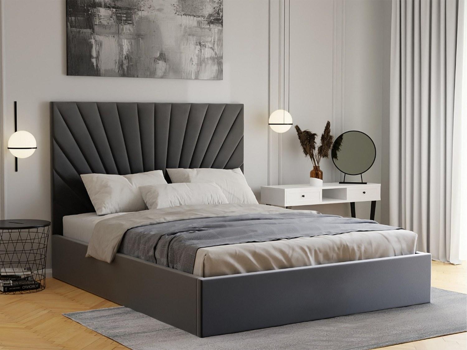 Vente-unique Bett mit Box 180 x 200 cm - Velours - Anthrazit + Matratze - RILIODA by Pascal Morabito