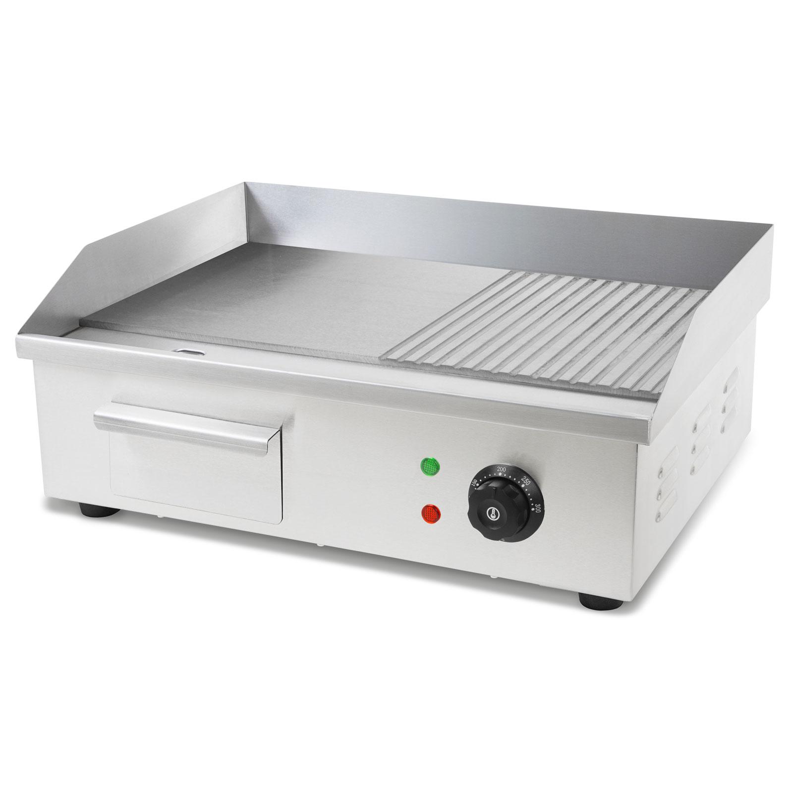 VERTES grilovacia doska grilovacia doska plancha gril elektrický 3000W grilovacia plocha z nerezovej ocele hladká a s drážkami 55x35cm, termostat, teplota 50-300°C