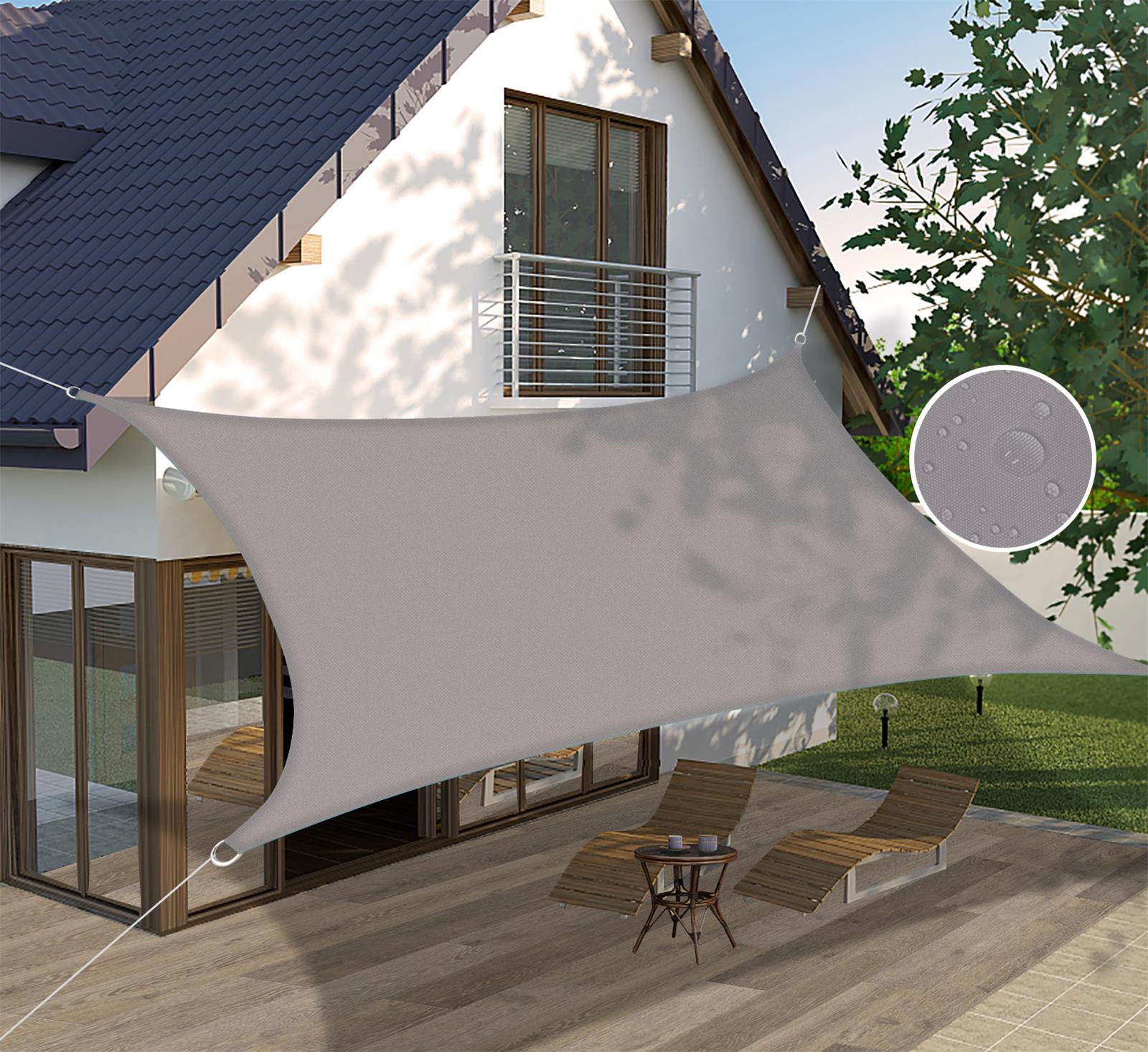 PEREL Sonnensegel, rechteckig 2x3m 3x4m Balkon Garten Sonnenschutz