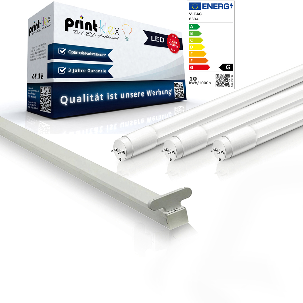 Print-Klex GmbH & Co.KG Doppelhalter-60cm + LED Leuchtstoffröhre T8 10W 6400K - Kaltweiß Lampe Röhre Tube Neonröhre mit G13-Sockel Deckenlampe ohne Schutzbdeckung AMH-LEUT5T8GGA43