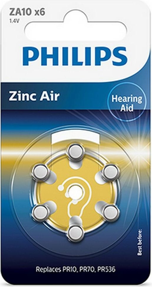 PHILIPS Blisterpackung 6 Zink-Luft Ideal fr Hrgerte (PR10, PR70, PR536), 1,4 V, 90 mAh